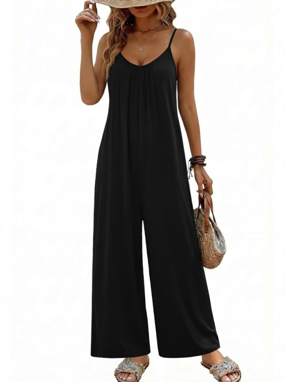 Boho Jumpsuit for Women Wide Leg Loose Romper Sleeveless Summer Overall